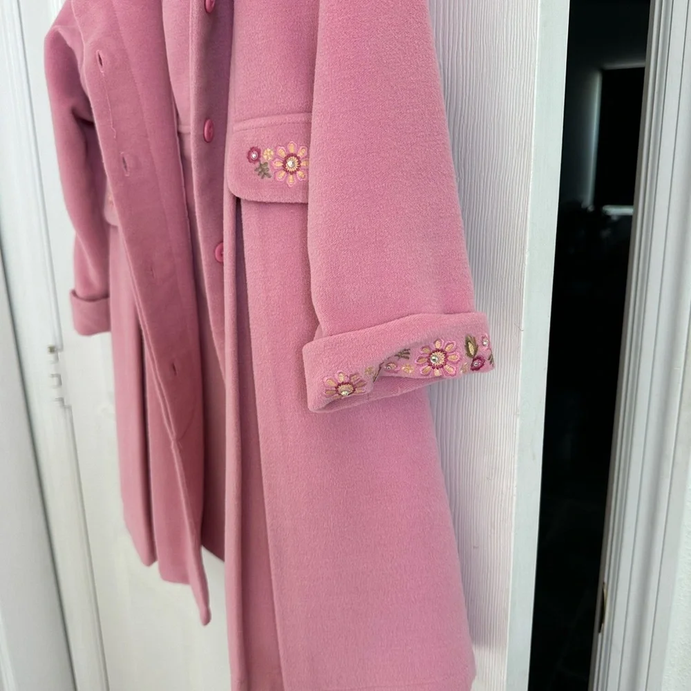 Gorgeous OOMPH girls coat‎ and dress …..size 4/5 pink with flowers EEUC
